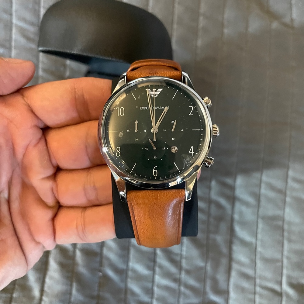 Emporio Armani Leather Strap Watch, 46mm